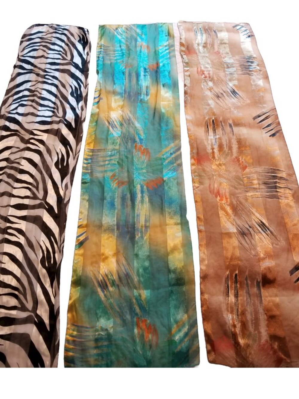 Vintage Long Silky Scarves 3 Women’s Fashion Scarves Animal Print, Abstract Wrap - Picture 6 of 9
